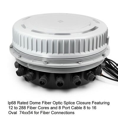 Ip68 12 ila 288 fiber çekirdeği ve 8 port kablosuyla kapalı küme fiber optik splice kapanışı 8 ila 16 fiber bağlantıları için oval 74x54